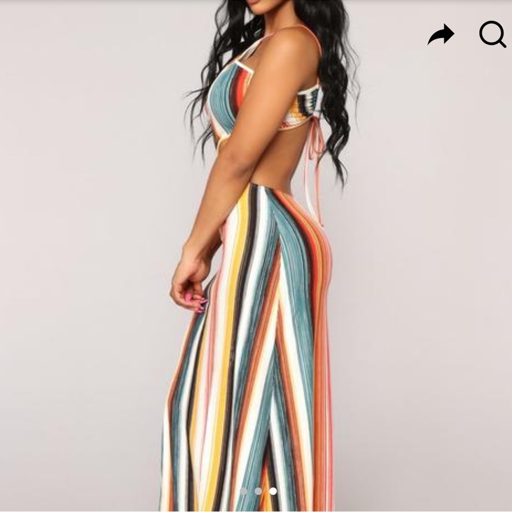 Fashion Nova Multicolor Striped Maxi Dress - Teal, Coral, Yellow, White, Black